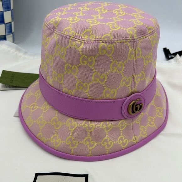 Women's Gucci GG canvas/leather bucket, hat, size XL made in Italy - Picture 1 of 12